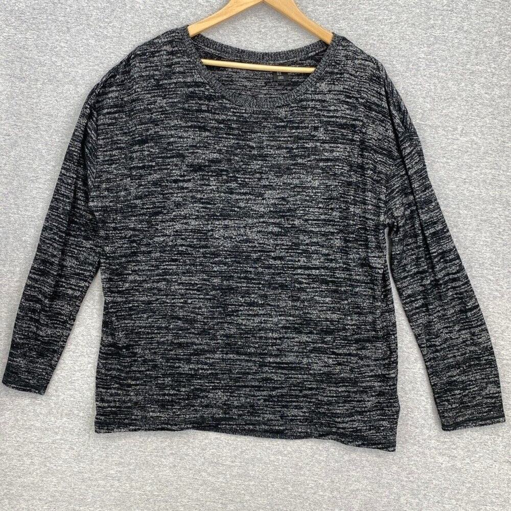 Tahari Sweater Womens XL Gray Long Sleeve Round Neck Back Insert Top Blouse